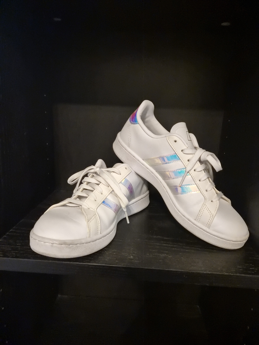 adidas White Sneakers with Iridescent Three Stripes